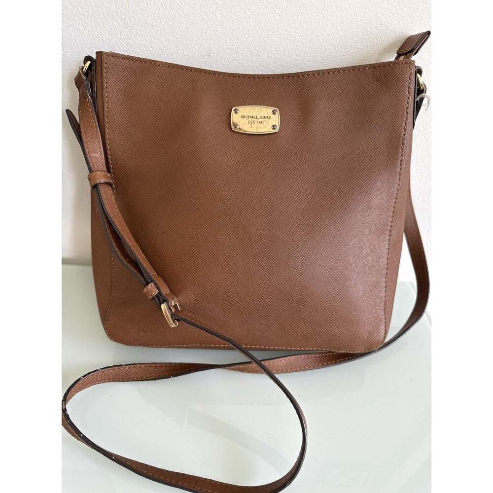 Michael Kors Jet Set Travel Brown Saffiano Leather Crossbody Shoulder Bag